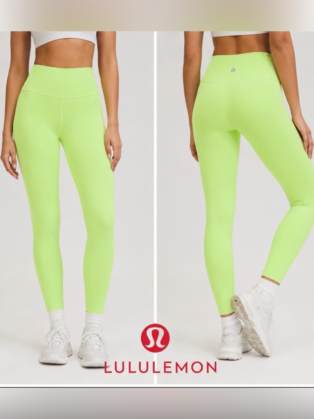 Lululemon Wunder Train High Rise Leggings Women 6 Neon Yellow Green Everlux Gym
